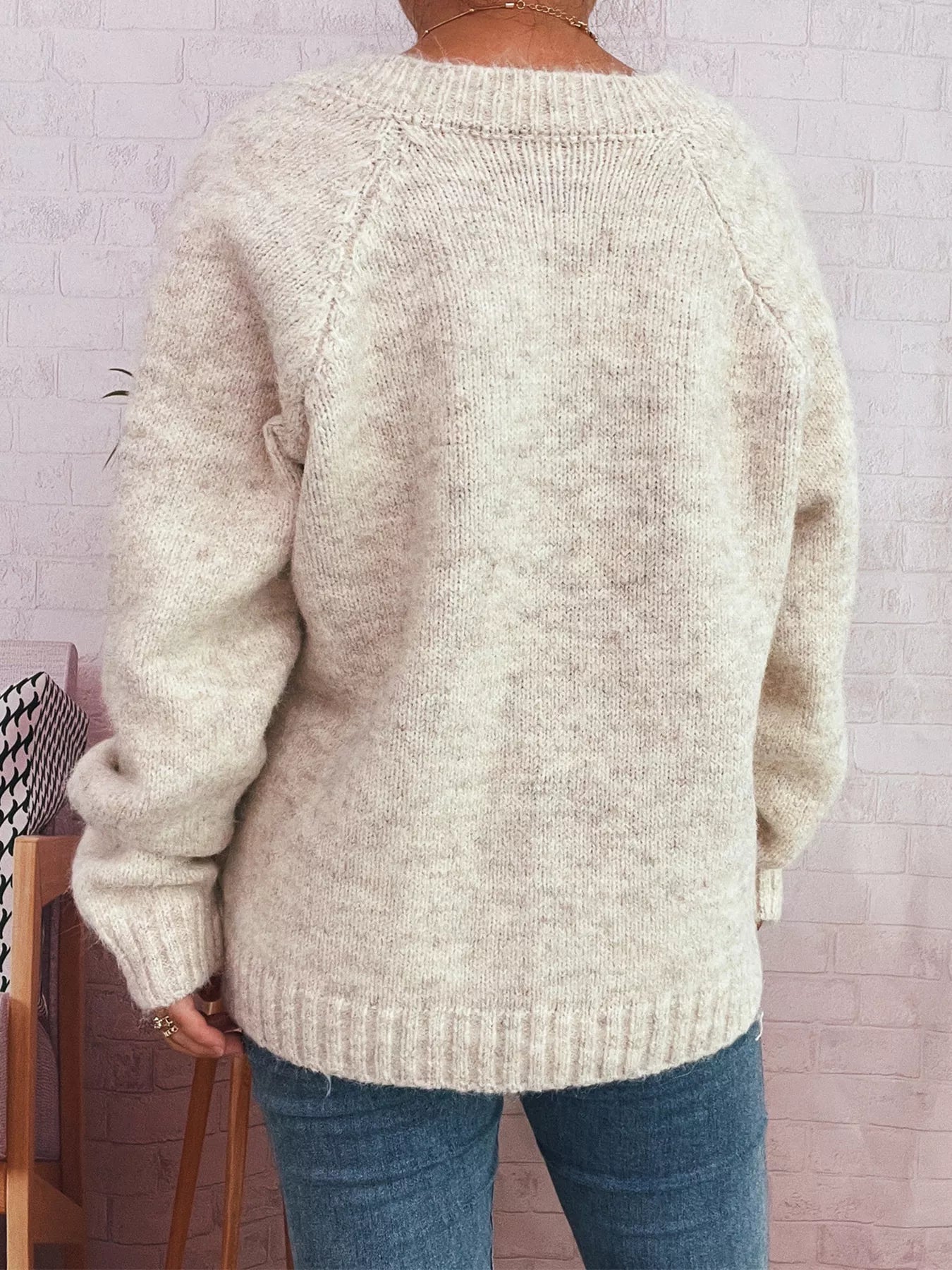 Mushroom Pattern Button-Up Cozy Knit Cardigan OutfitFlow