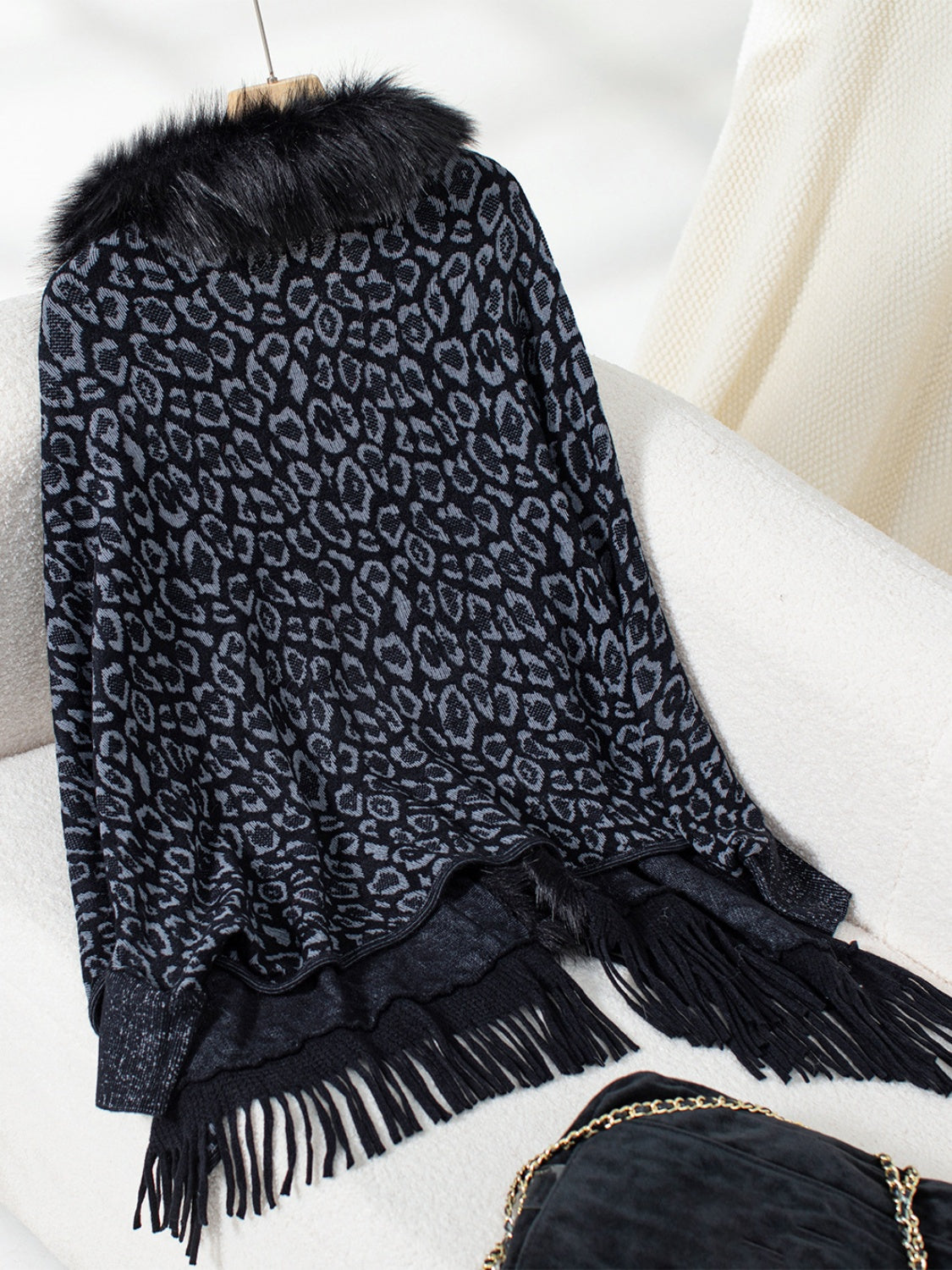 Outfit Flow - Fringe Leopard Open Front Long Sleeve Poncho