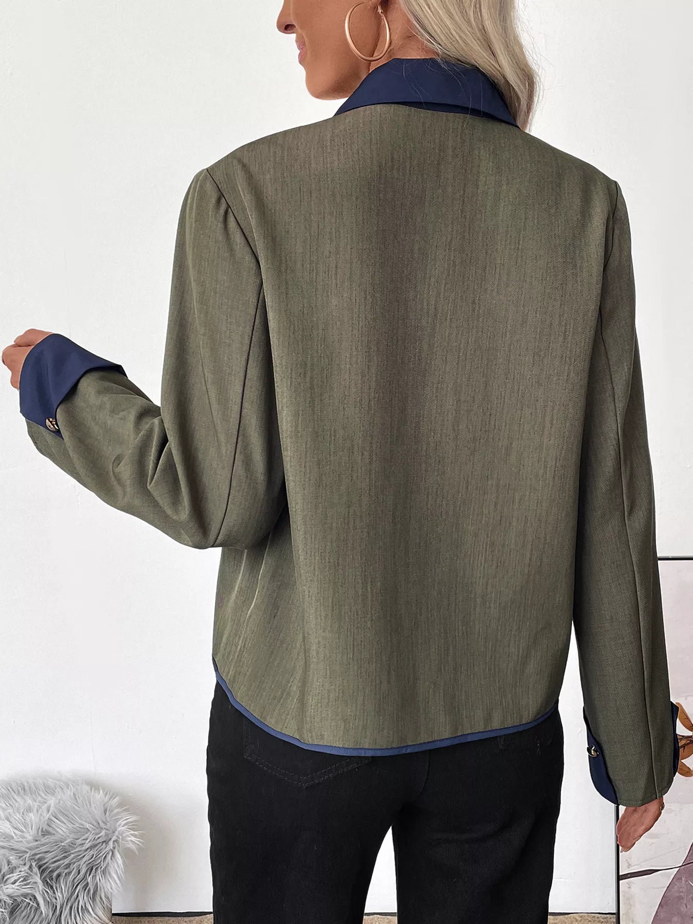 Contrast Trim Button-Up Jacket Trendsi