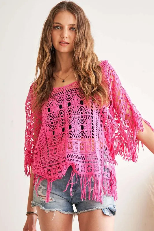 ADORA Fringe Hem Crochet Top OutfitFlow