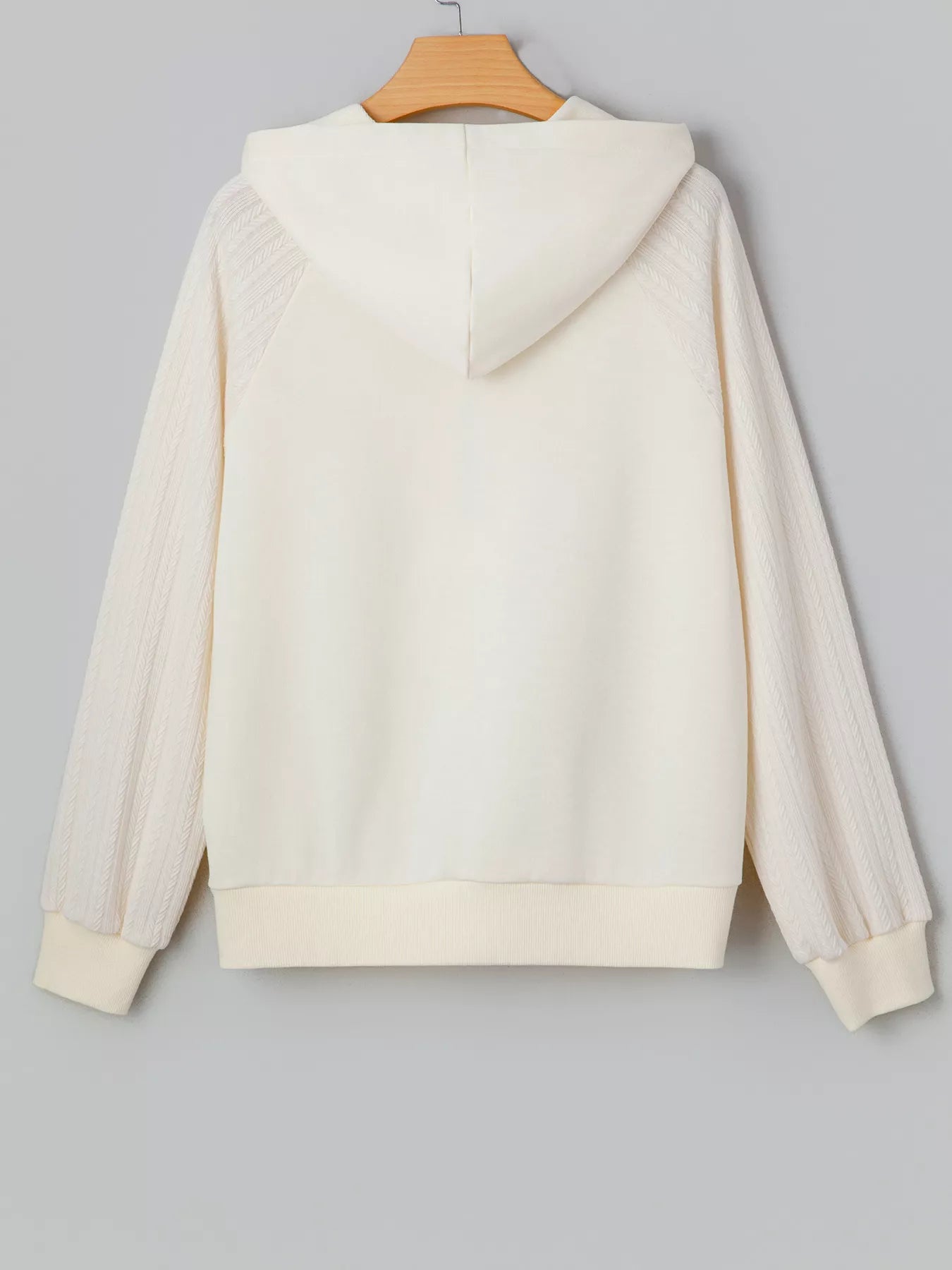 Solid Color Textured Sleeve Patchwork Half Zip Hoodie OutfitFlow