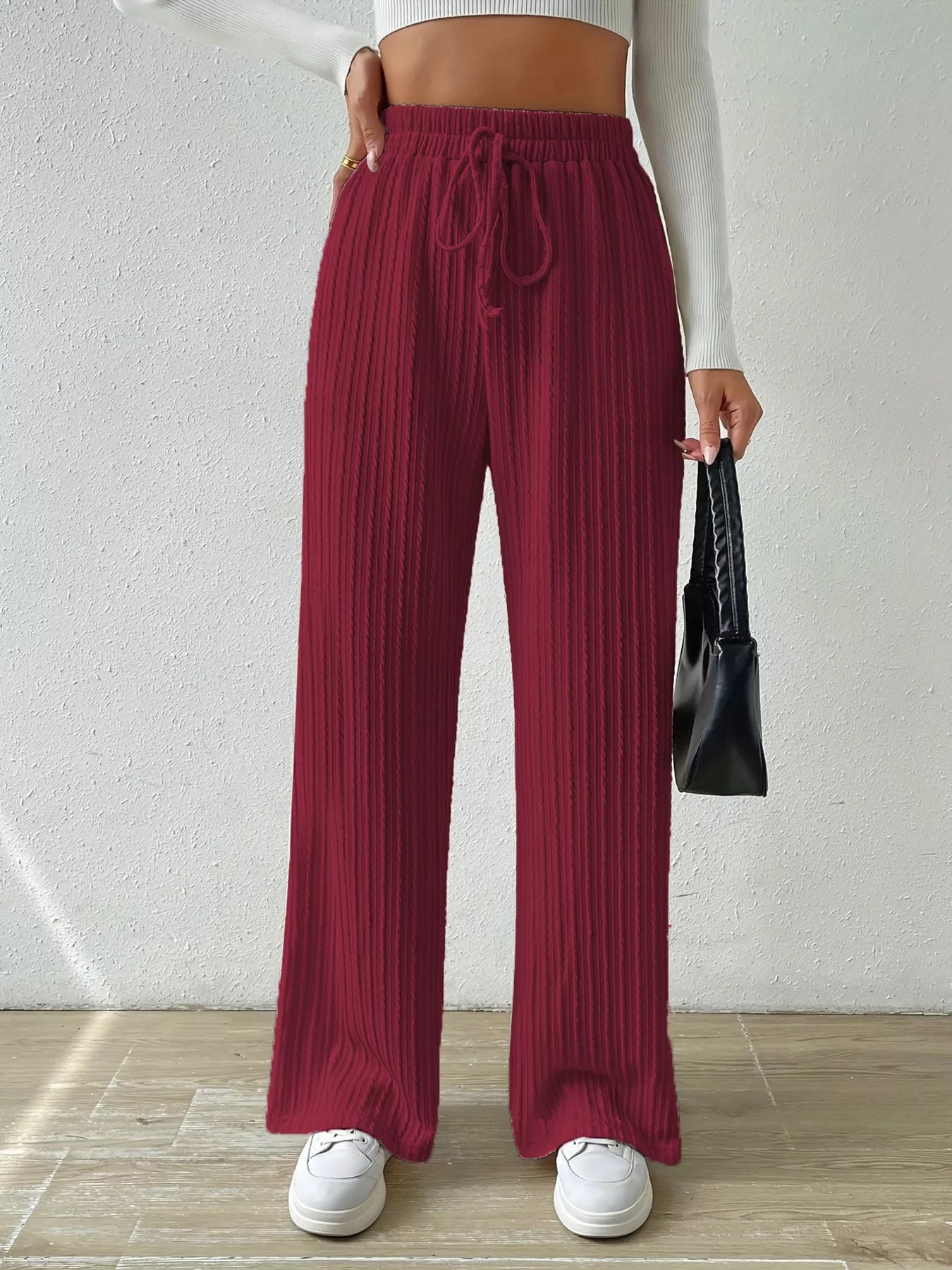 Drawstring Wide Leg Pants OutfitFlow