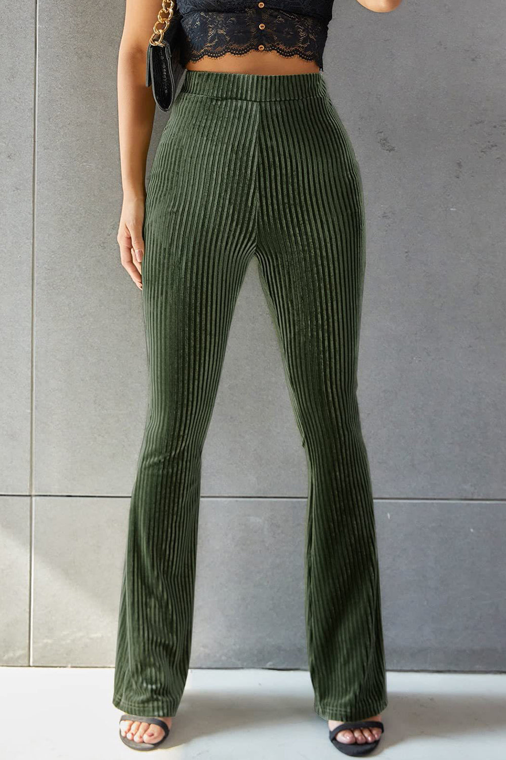 Outfit Flow - Ribbed High Waist Flare Pants