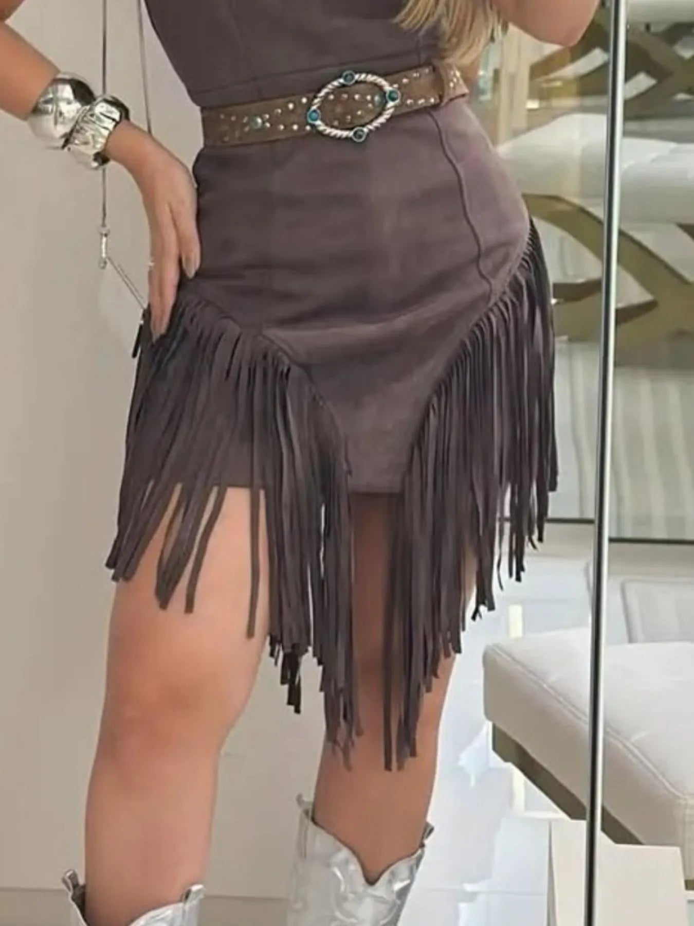 Fringe Square Neck Bodycon Mini Dress OutfitFlow