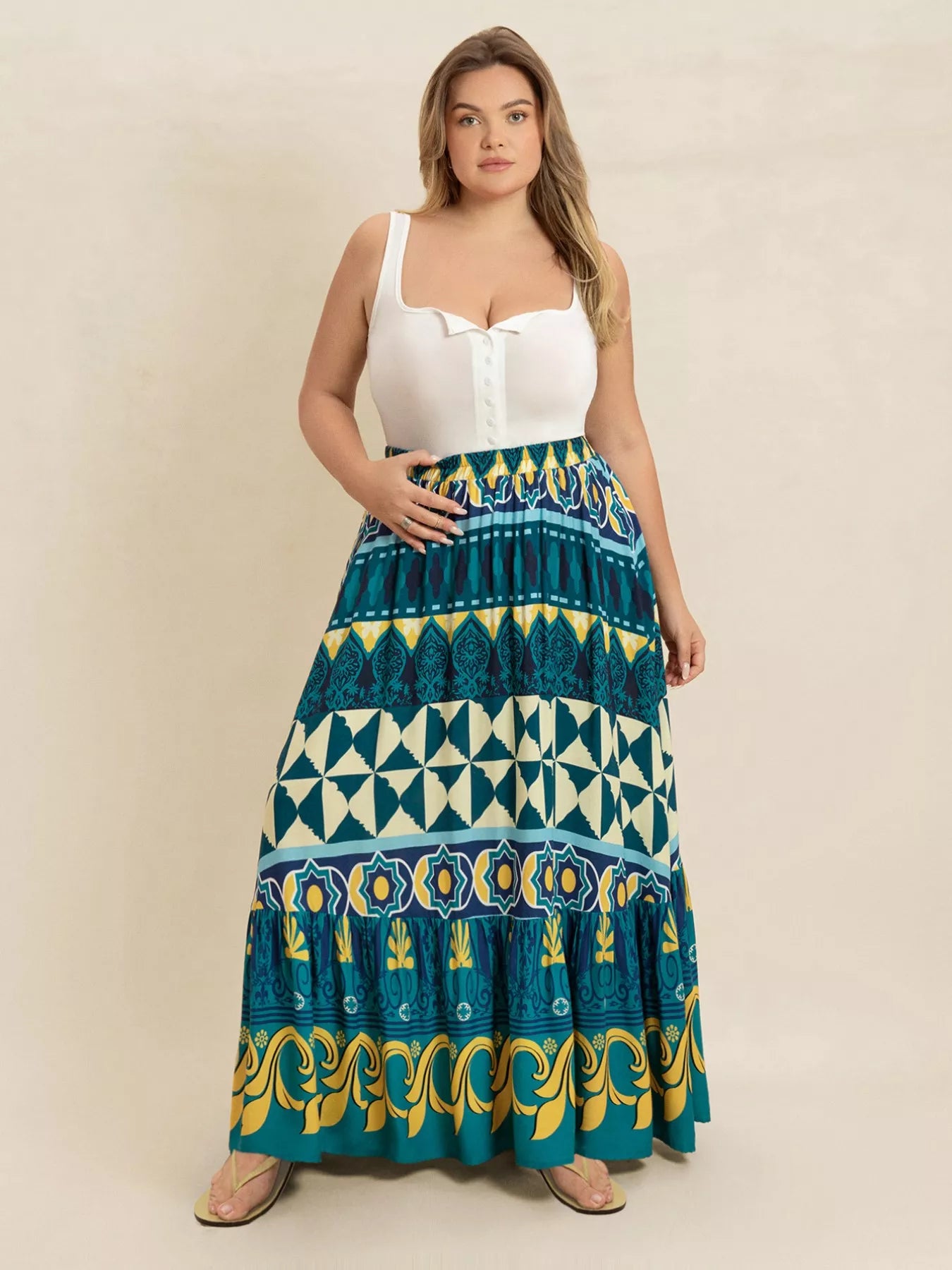 Plus Size Printed Maxi Skirt OutfitFlow
