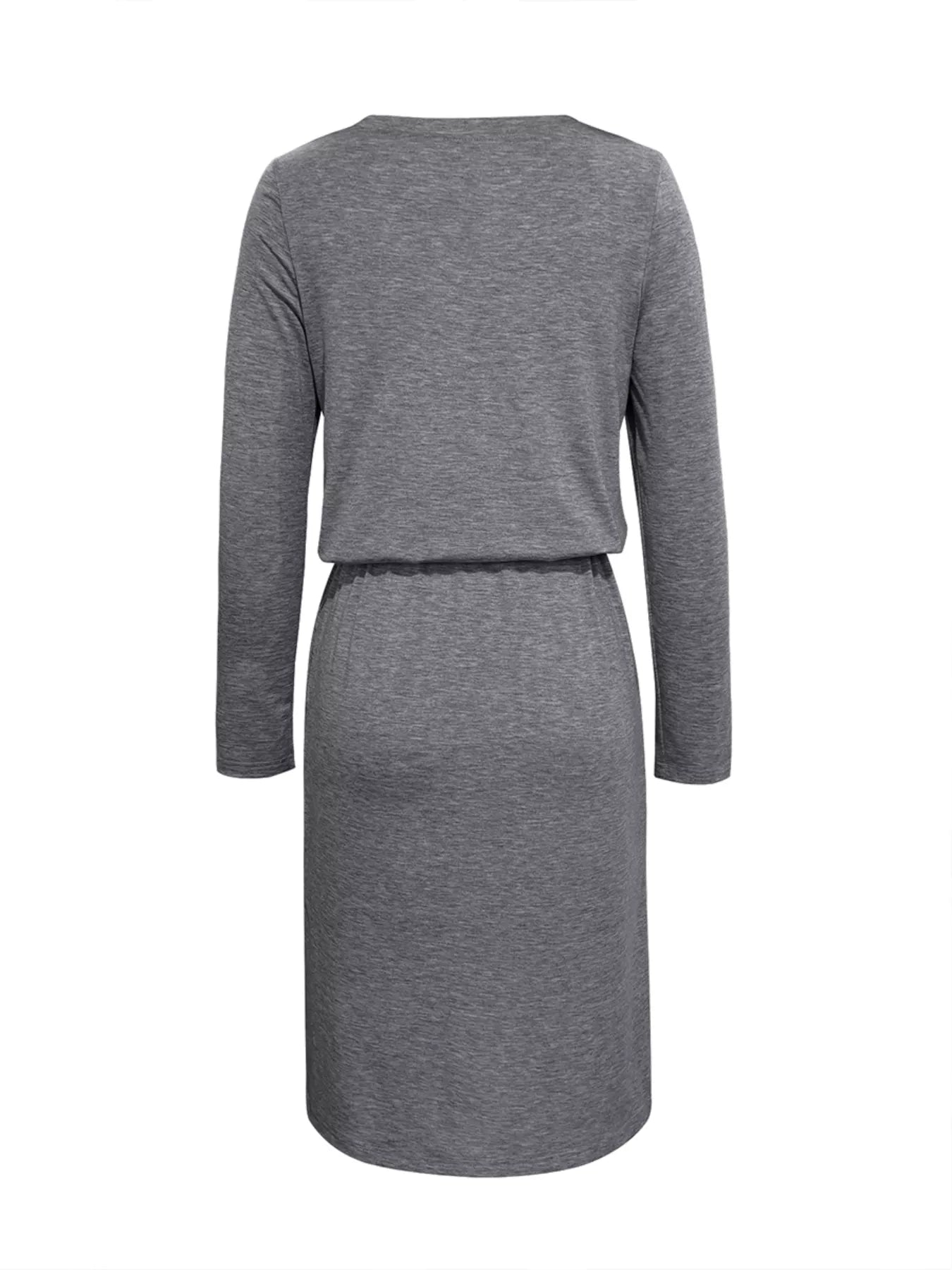 Long Sleeve Drawstring Midi Dress OutfitFlow