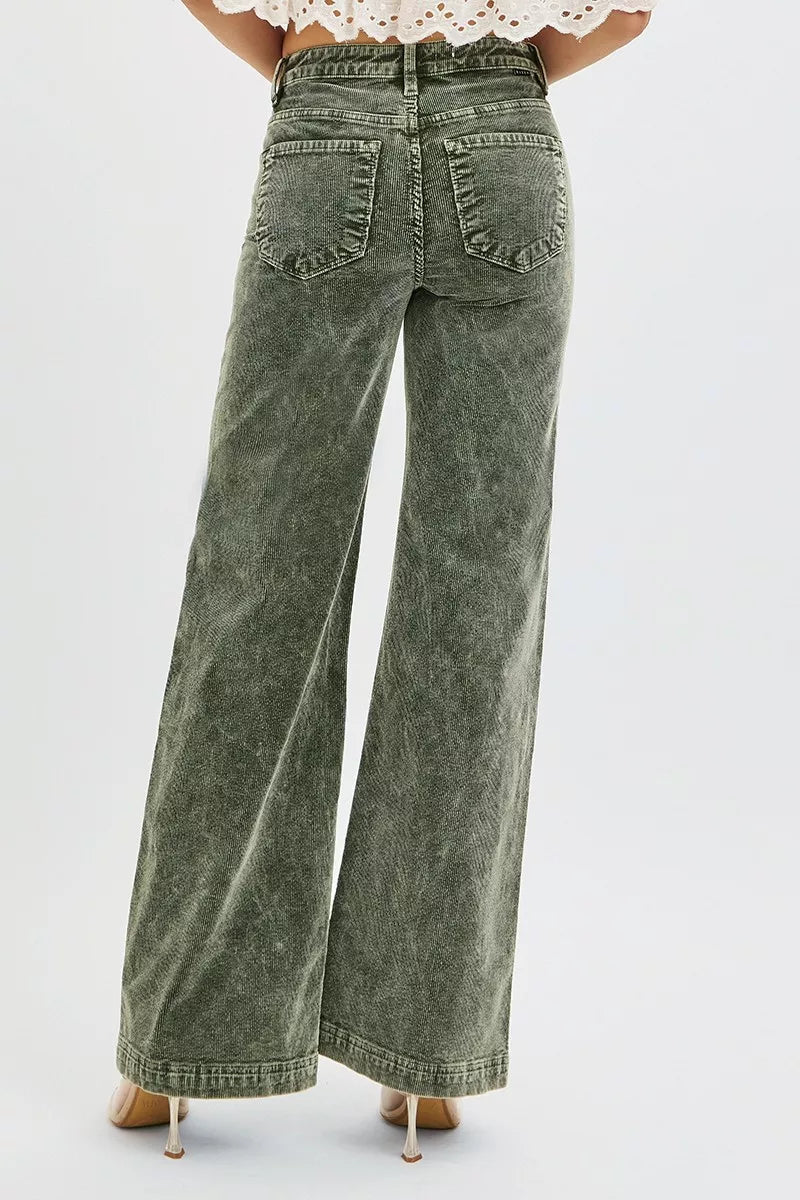 RISEN Full Size High Rise Wide Leg Corduroy Jeans Plus Size Trendsi