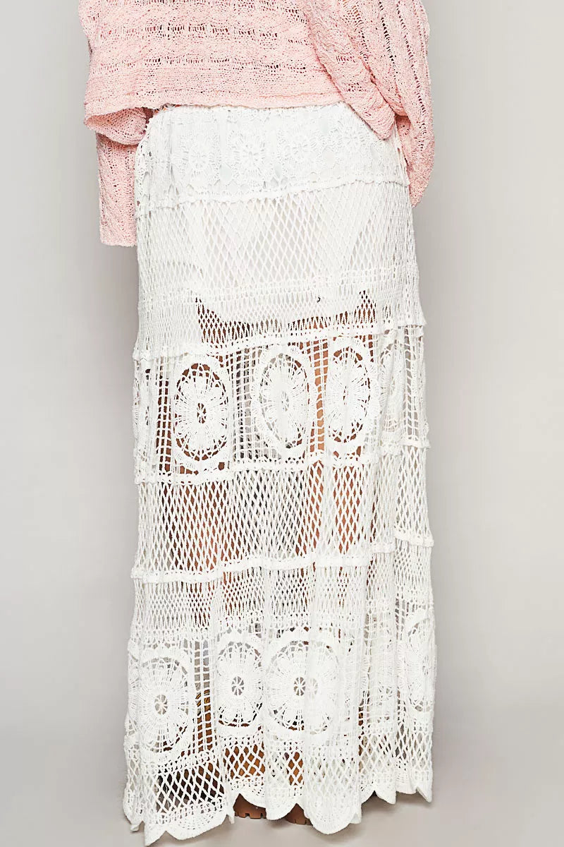 POL Crochet Floral Flared Skirt with Elastic Waist Band OutfitFlow
