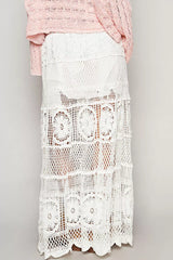 POL Crochet Floral Flared Skirt with Elastic Waist Band OutfitFlow