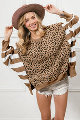 BiBi Leopard and Stripe Mixed Top CAMEL OutfitFlow