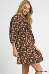 Umgee Floral Tie-Neck Babydoll Dress OutfitFlow