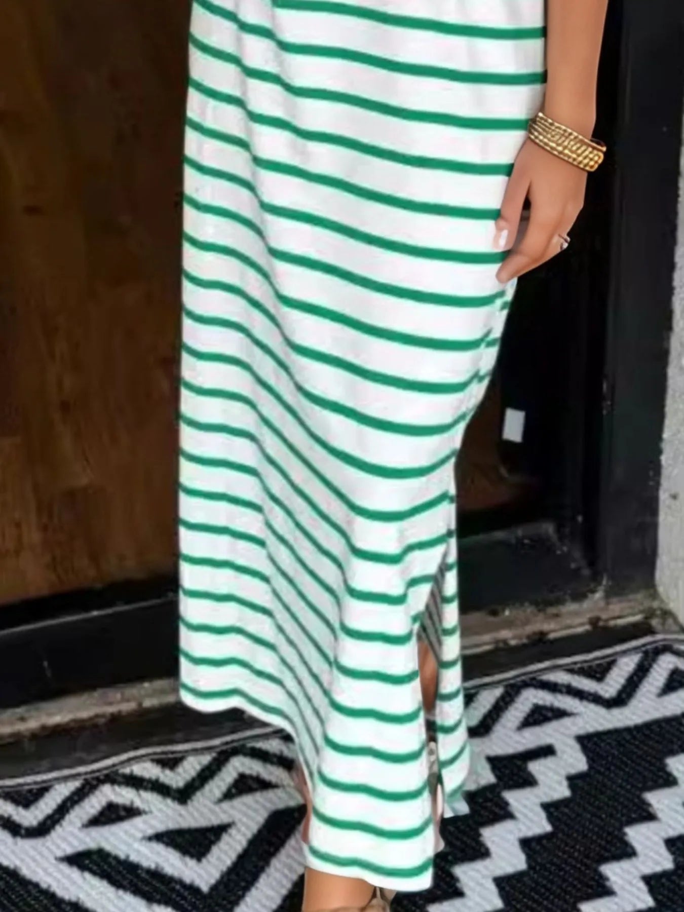 Full Size Striped T-Shirt Maxi Dress with Side Slit Plus Size OutfitFlow