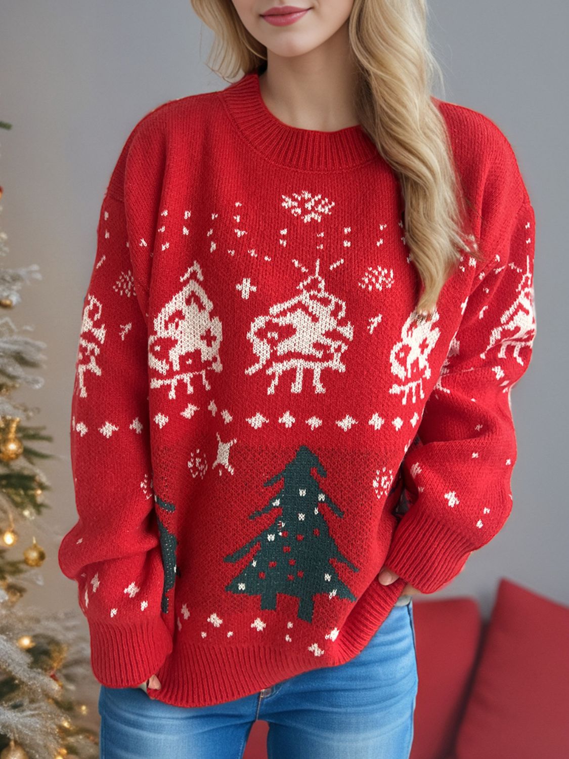 Outfit Flow - Christmas Element Round Neck Long Sleeve Sweater