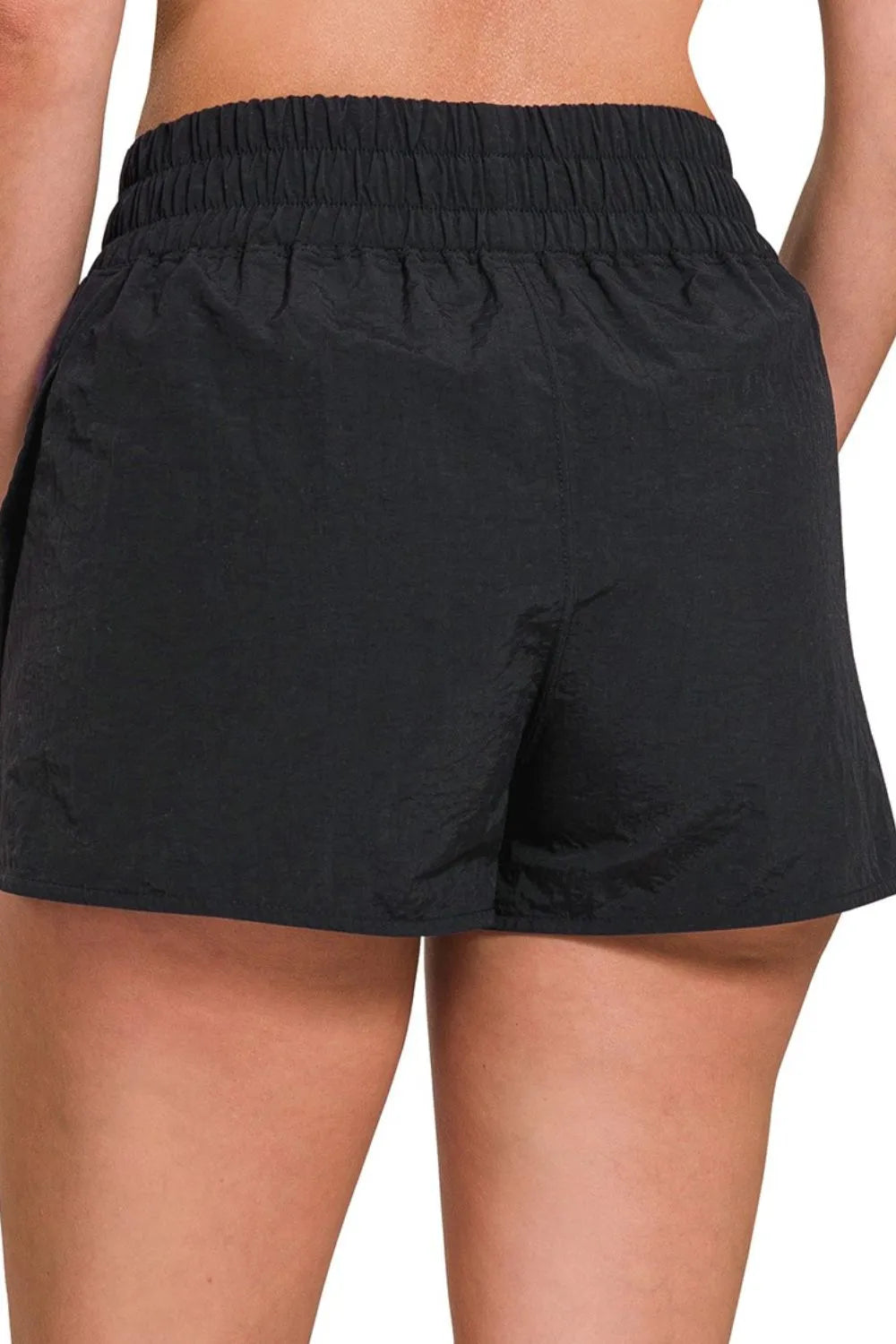 Zenana Windbreaker Smocked Waistband Running Shorts OutfitFlow