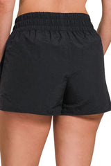 Zenana Windbreaker Smocked Waistband Running Shorts OutfitFlow