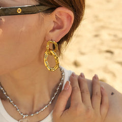 18K Gold-Plated Stainless Steel Drop Earrings Gold One Size OutfitFlow