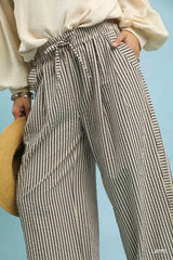 Umgee Drawstring Striped Wide-Leg Pants Trendsi