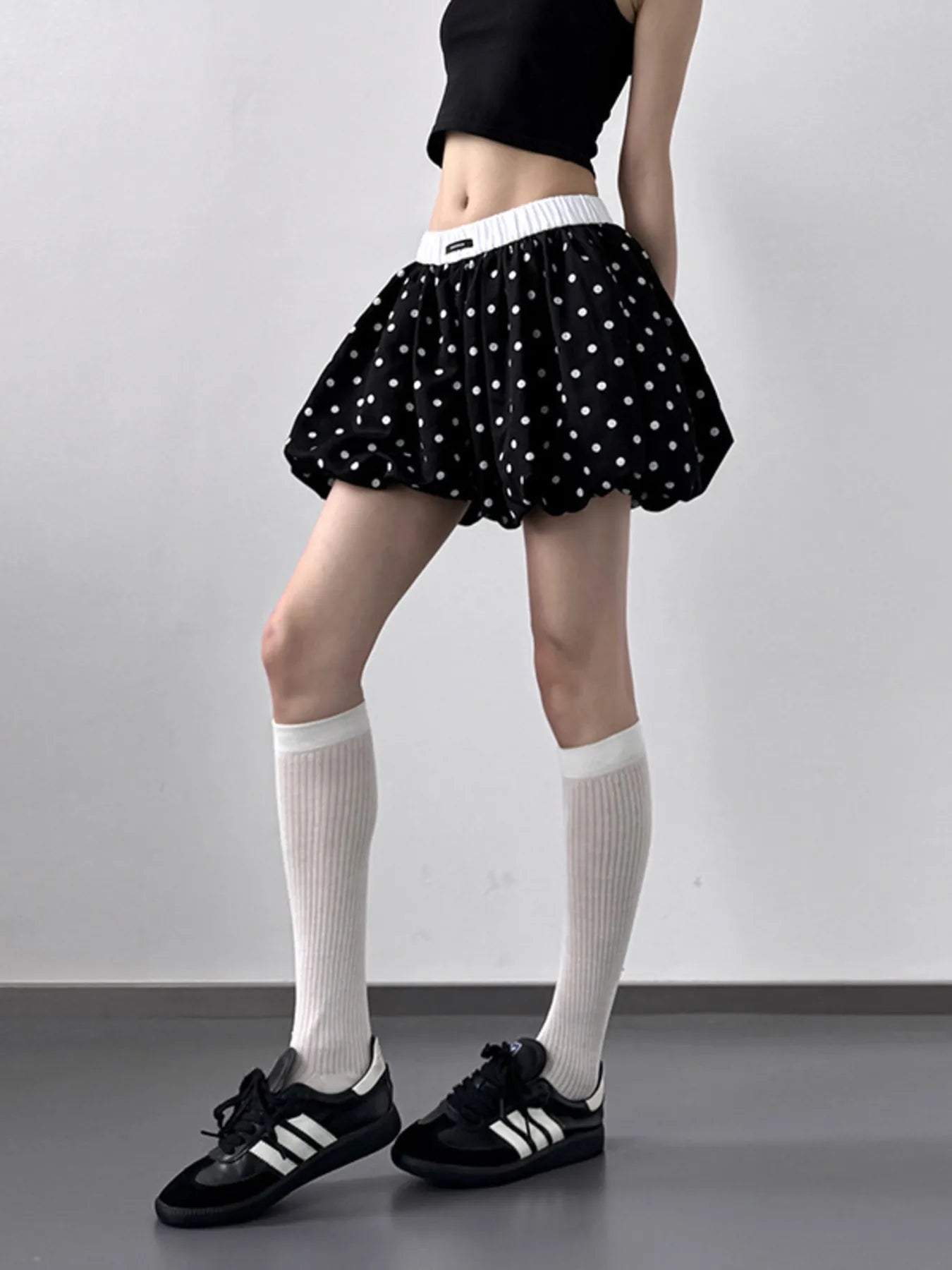 Polka Dot Bubble Shorts with Elastic Waistband OutfitFlow