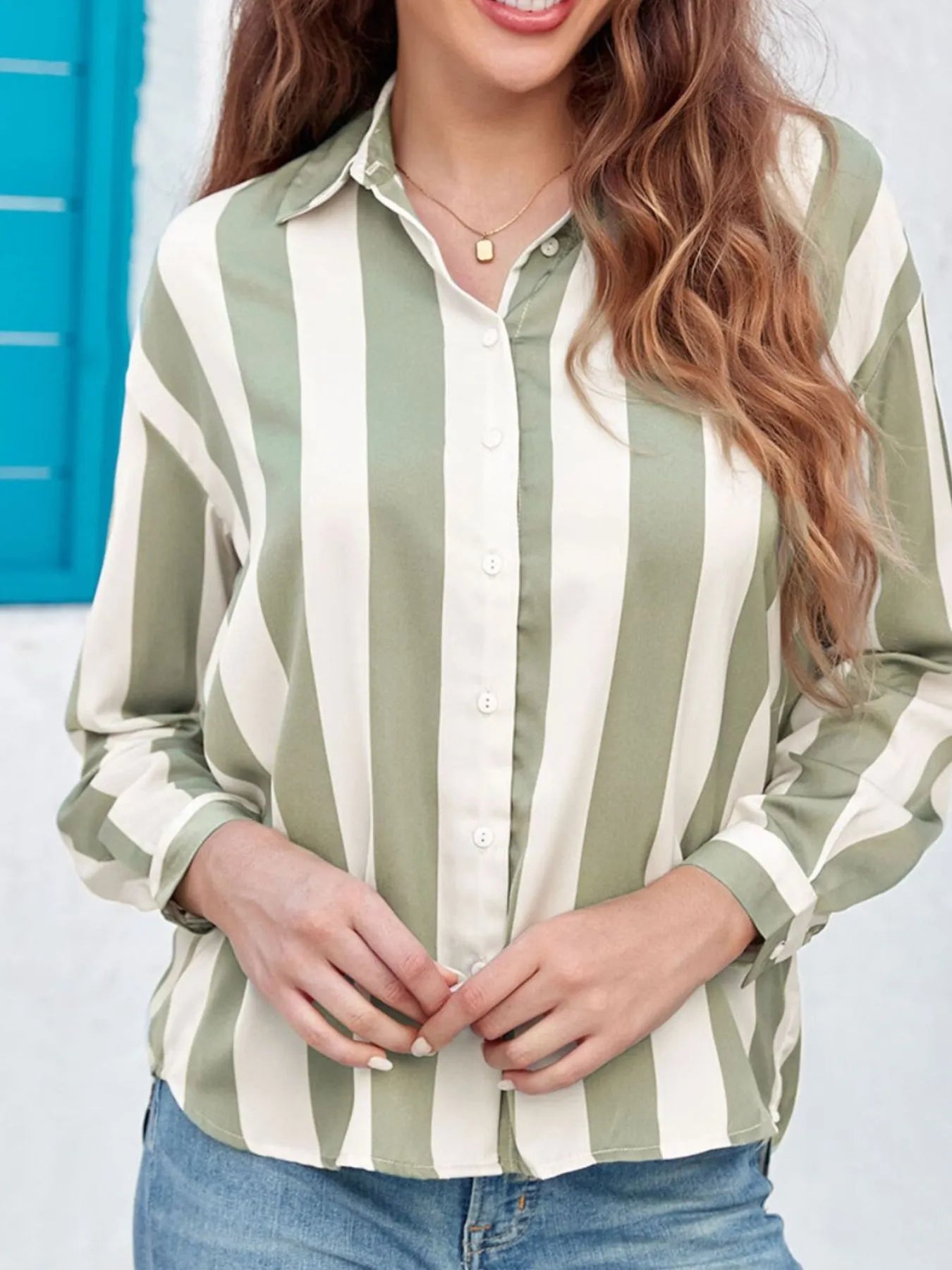 Striped Relaxed Button Up Shirt OutfitFlow