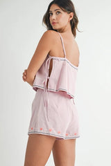 MABLE Embroidered Crop Top and Shorts Set OutfitFlow