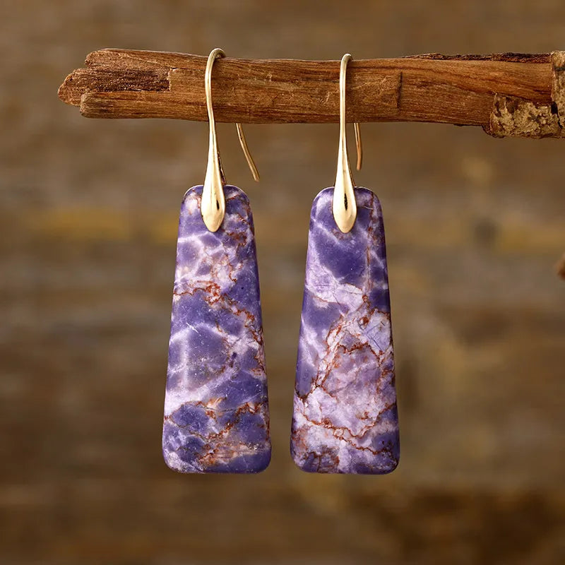 Copper Natural Stone Earrings Purple Gold One Size OutfitFlow