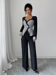 Long Sleeve Top and Wide Leg Pants Set OutfitFlow