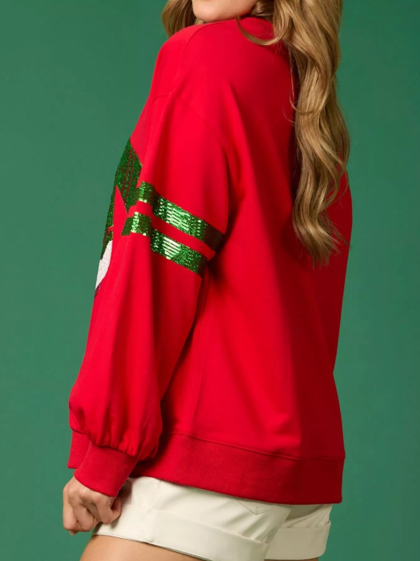 Christmas Sequin Santa Hat Holiday Sweatshirt OutfitFlow
