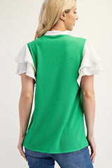 Celeste Full Size Solid Color Top with Ruffle Layered Sleeves Plus Size OutfitFlow