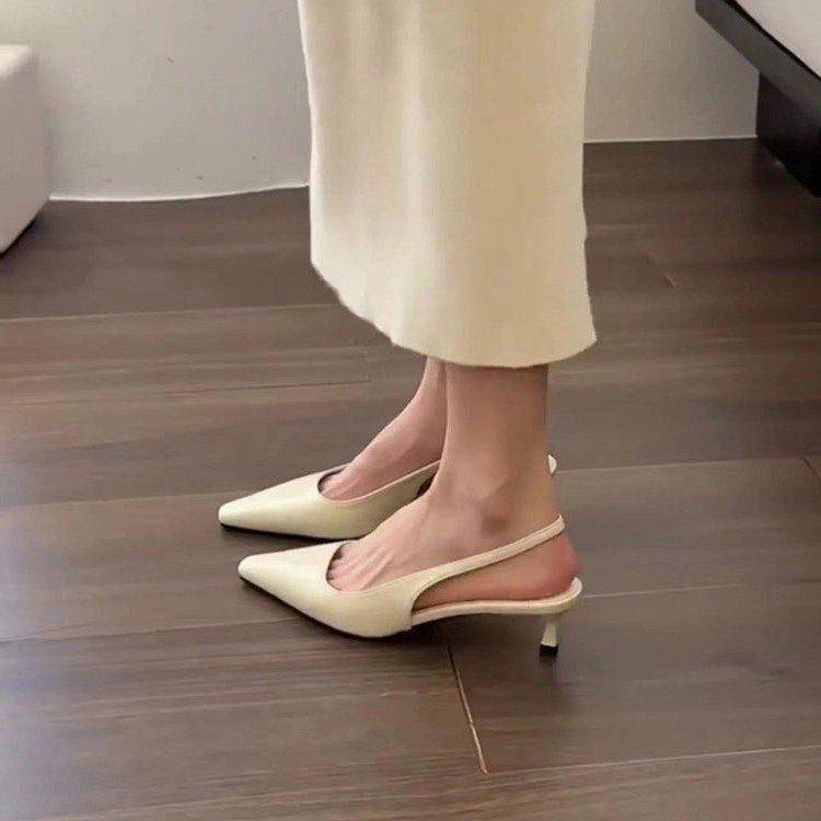 Point Toe Kitten Heel Slingback Pumps Beige OutfitFlow