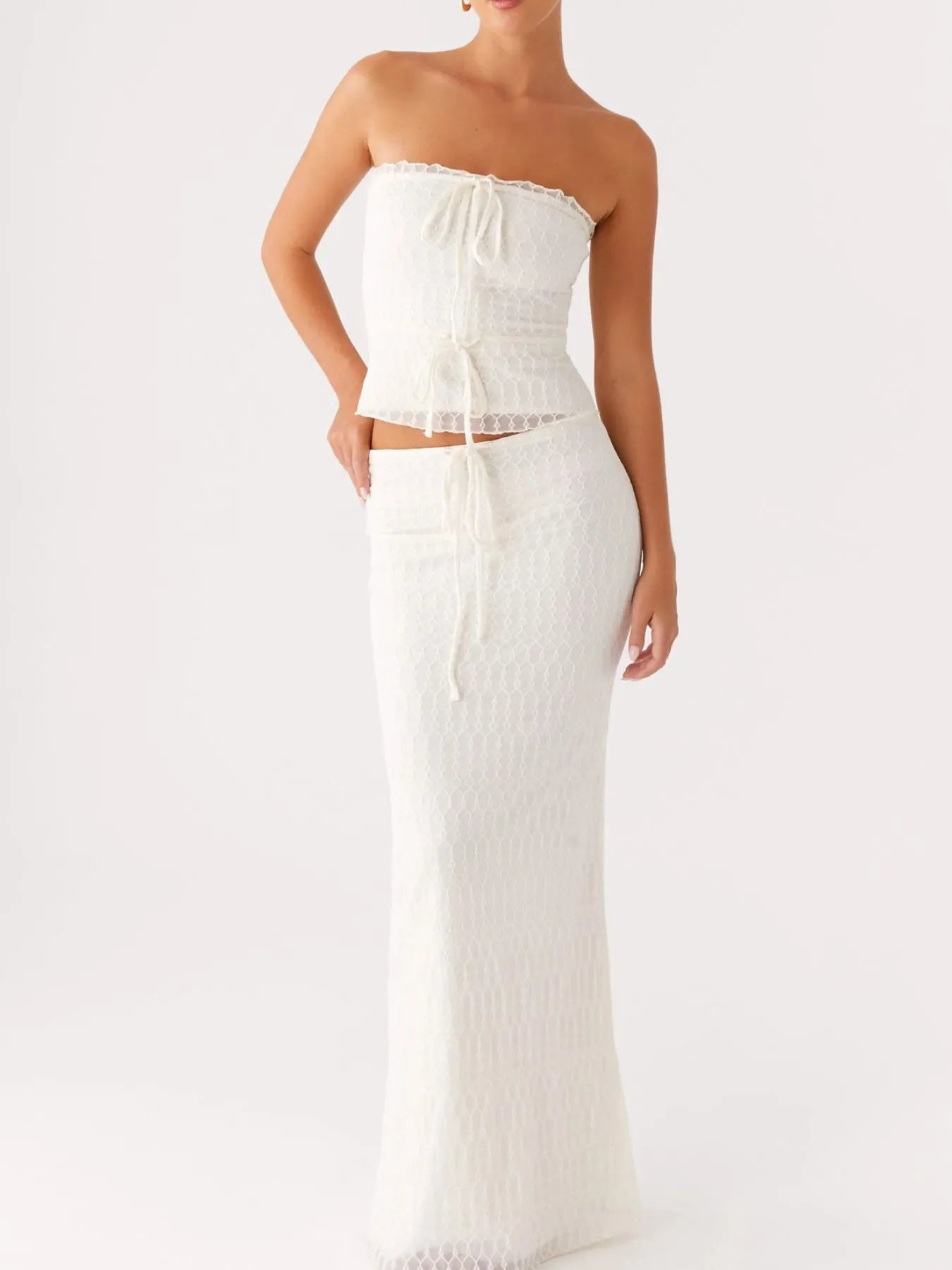 Tie Front Tube Top and Maxi Skirt Set OutfitFlow