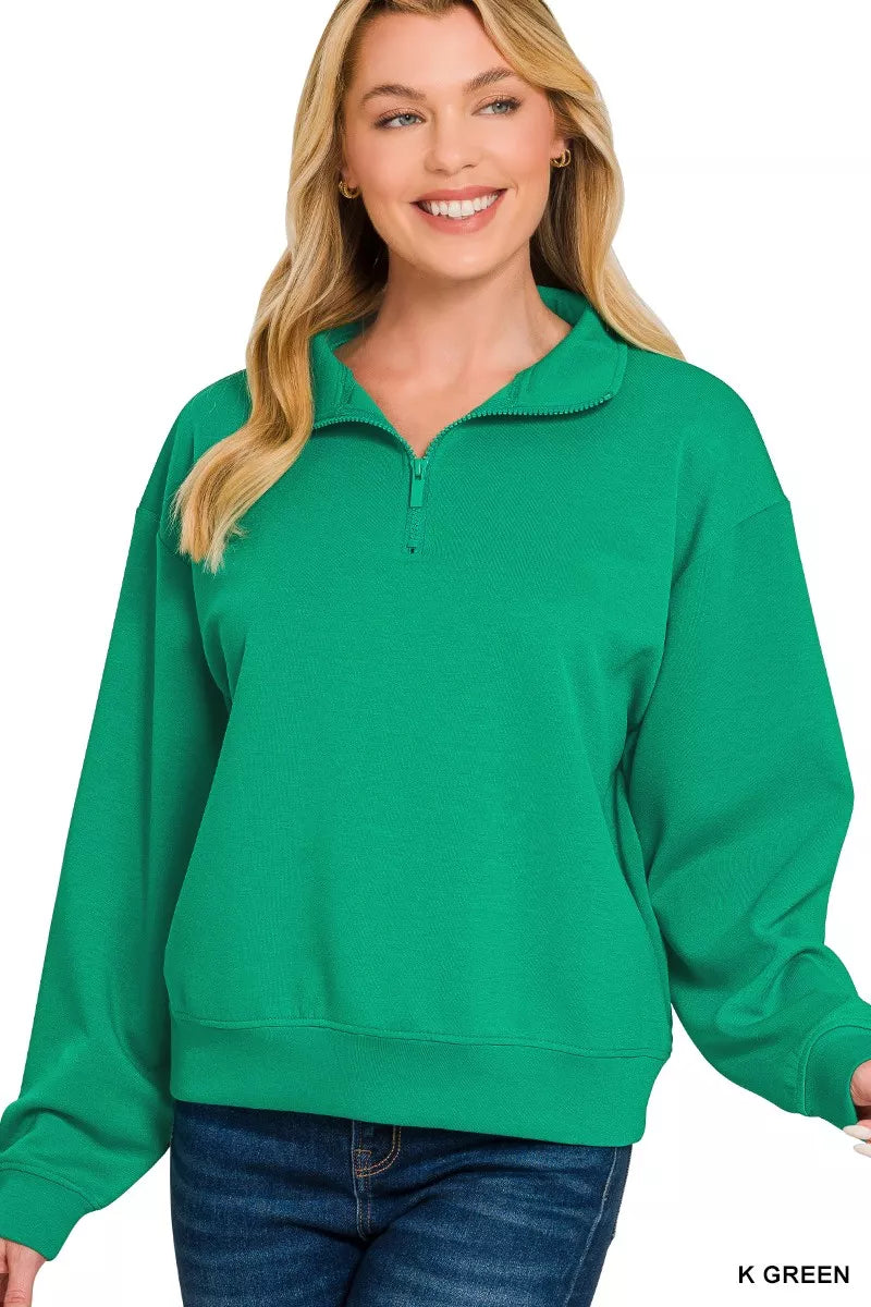 Zenana Scuba Half Zip Pullover Sweatshirt OutfitFlow