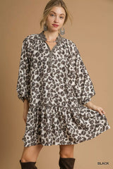 Umgee Leopard Print Tiered Mini Dress Black Trendsi