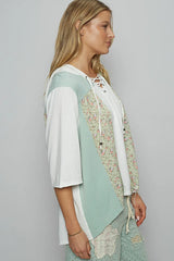 POL Lace-Up Hooded T-Shirt with Paisley Panel Detail OutfitFlow