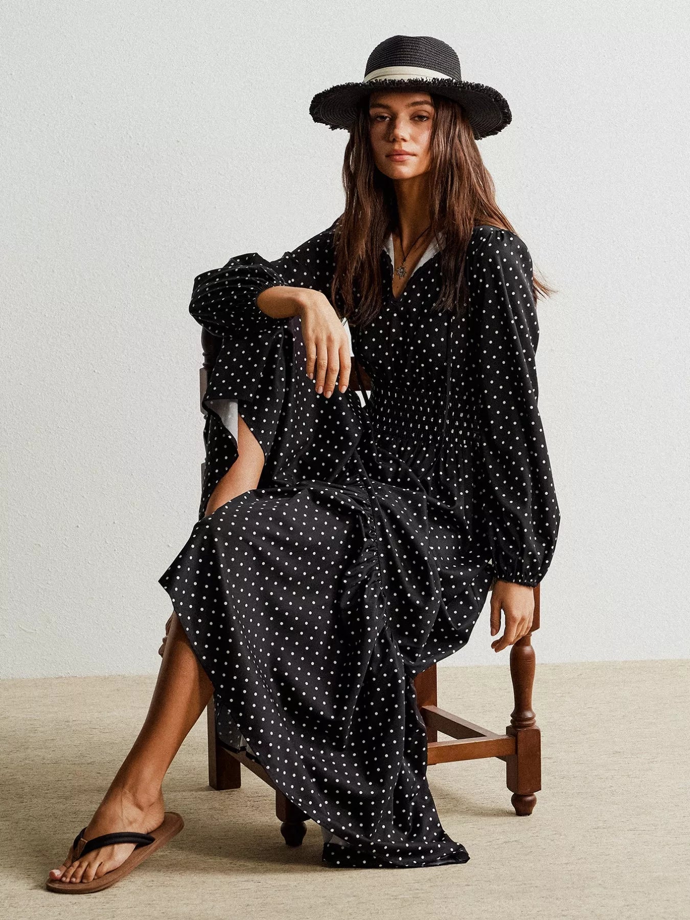Polka Dot Long Sleeve Maxi Dress OutfitFlow