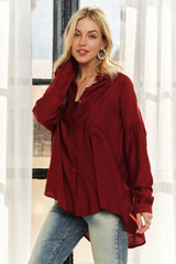 ADORA Button Down Linen Shirt BURGUNDY OutfitFlow