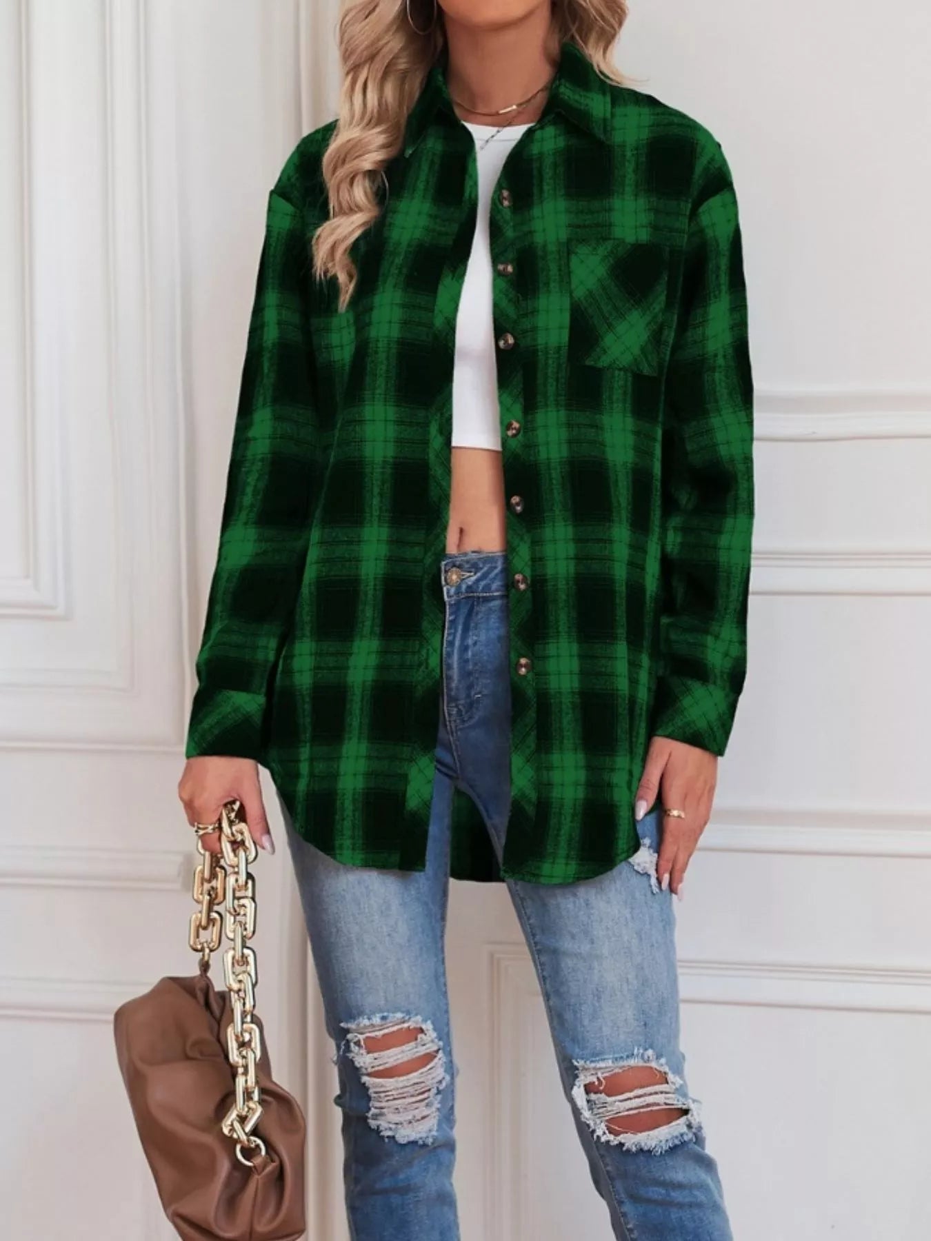 Casual Plaid Button Up Shirt Trendsi