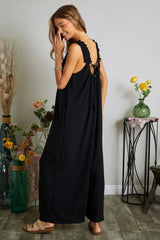 ADORA Full Size Elastic Ruffle Shoulder Jumpsuit Plus Size OutfitFlow