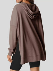Oversized Drawstring Side Slit Hoodie OutfitFlow
