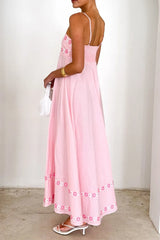 Floral Embroidered Spaghetti Strap Maxi Dress OutfitFlow