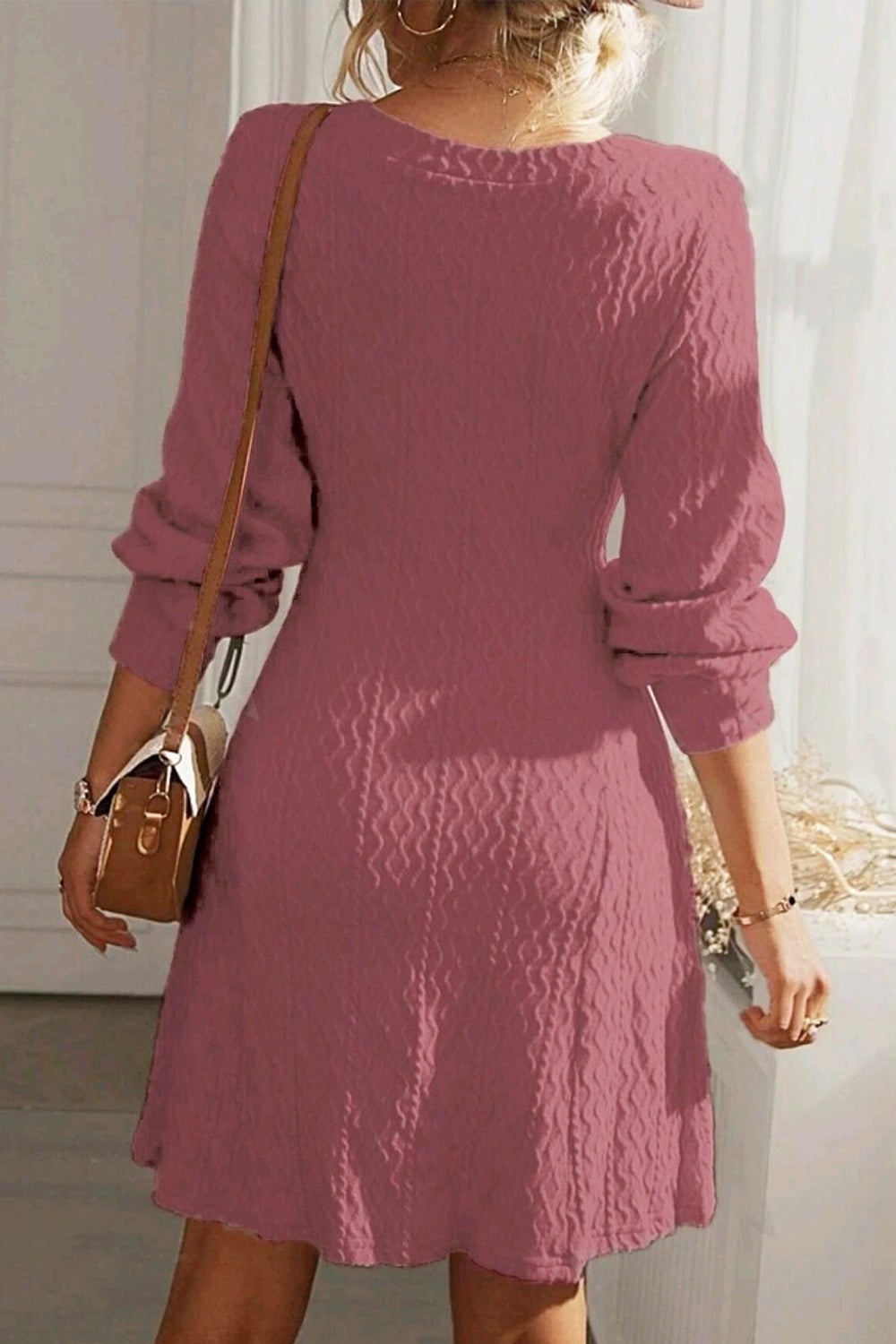 Outfit Flow - Texture V-Neck Long Sleeve Dress