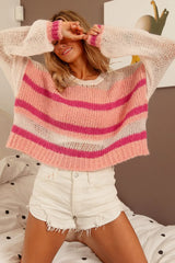 BiBi Hollow Out Yoke Detail Striped Sweater OutfitFlow