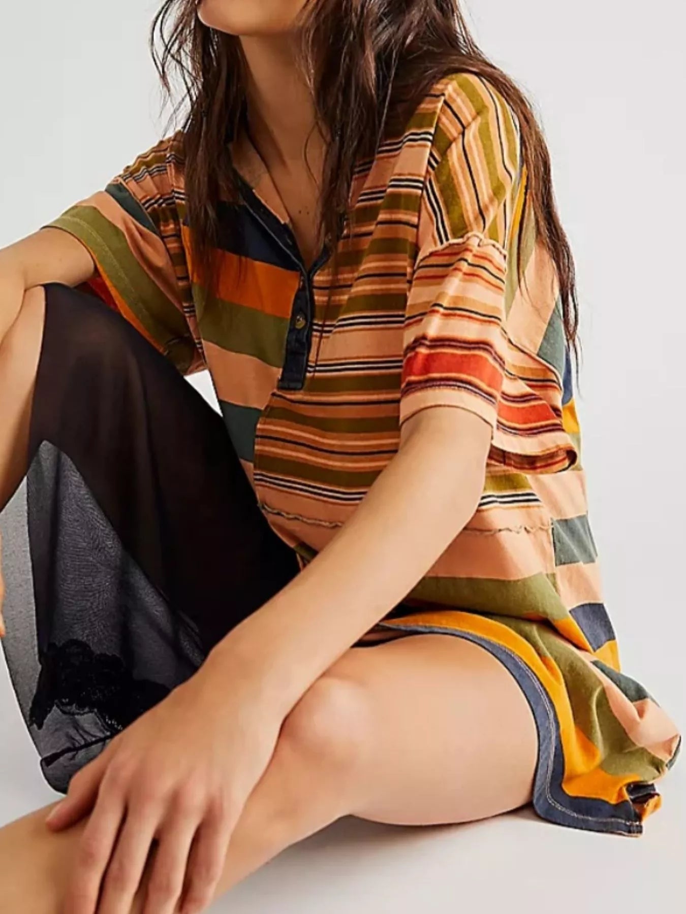 Striped Oversized Half Button Shirt Dress OutfitFlow
