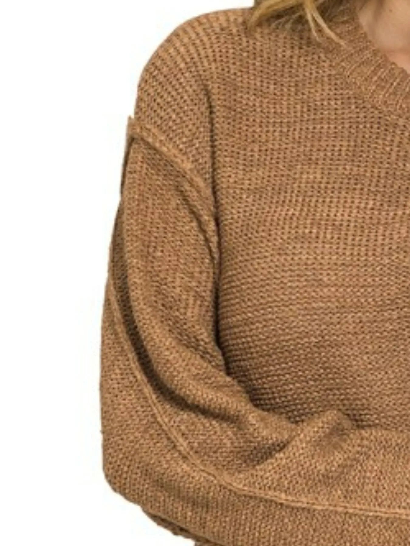 Zenana Exposed Seam Round Neck Sweater OutfitFlow