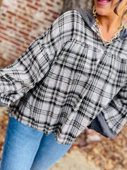 Plaid Long Sleeve Hooded Top OutfitFlow