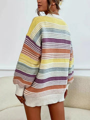 Rainbow Striped Drop Shoulder Oversized Sweater OutfitFlow
