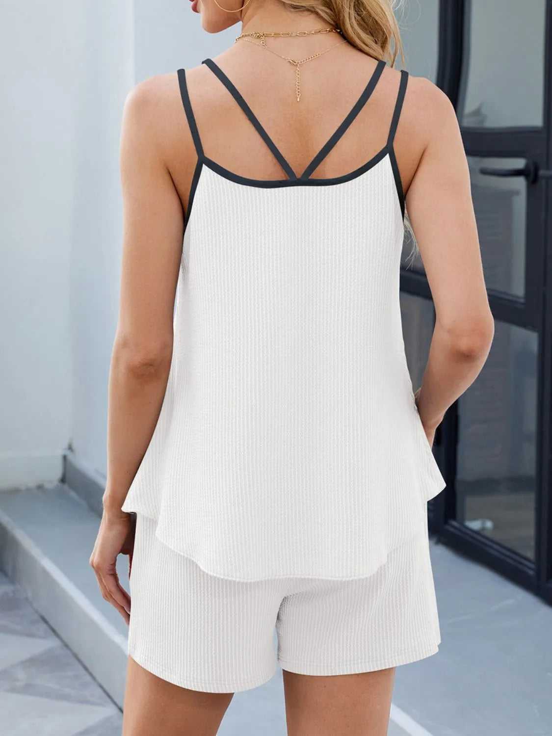 Casual Ribbed Tank Top and Shorts Set OutfitFlow