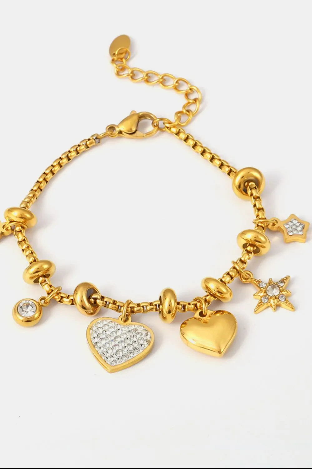 Titanium Steel Inland Zircon Heart Charm Bracelet OutfitFlow