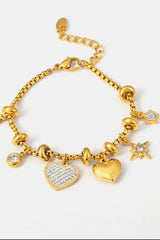 Titanium Steel Inland Zircon Heart Charm Bracelet OutfitFlow