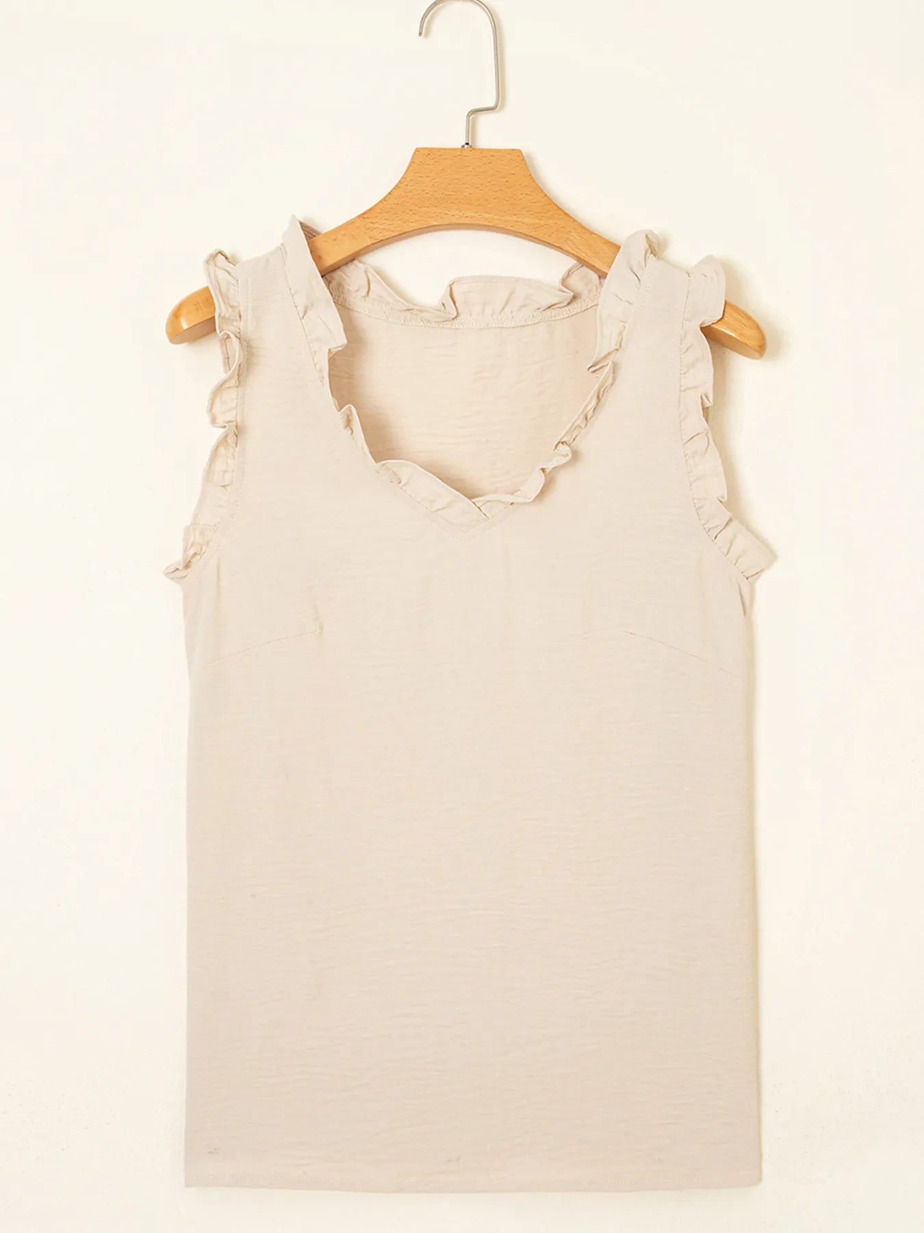 Texture Ruffle Trim V-Neck Tank Top OutfitFlow