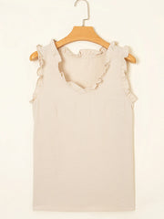 Texture Ruffle Trim V-Neck Tank Top OutfitFlow